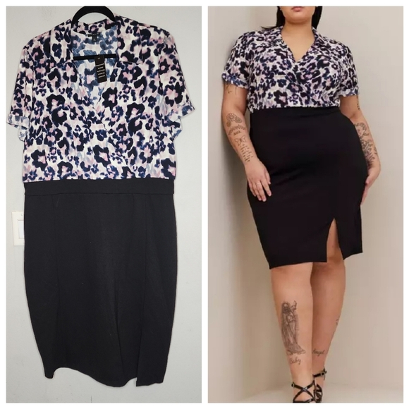 NWT Torrid Ponte Studio Crepe Bodycon Dress Black Pink Blue Floral 2X - Picture 1 of 12